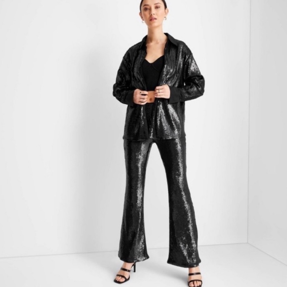 High-Rise Sequin  Flare Pants from Future Collective with Kahlana Barfield new